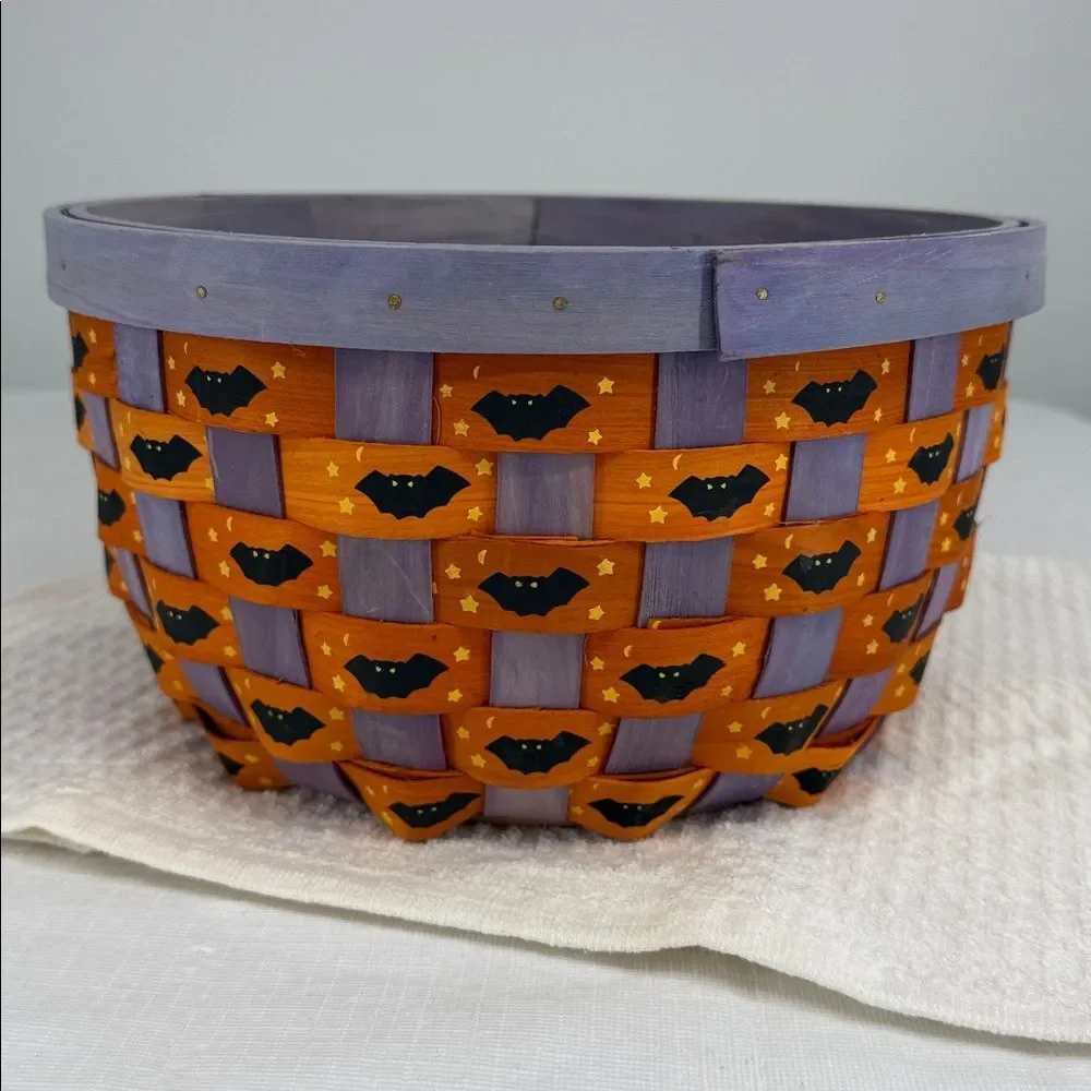 Halloween Basket Bowl Bats Orange Purple Black Decor Woven +Trick-or-treat towel